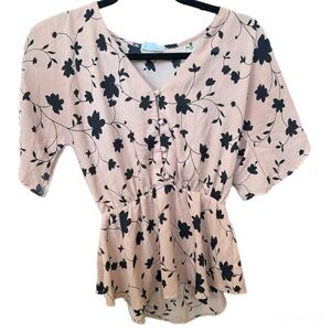 ❤️ Sienna Sky Floral Black & Pink Blouse | XS | Romantic Chic